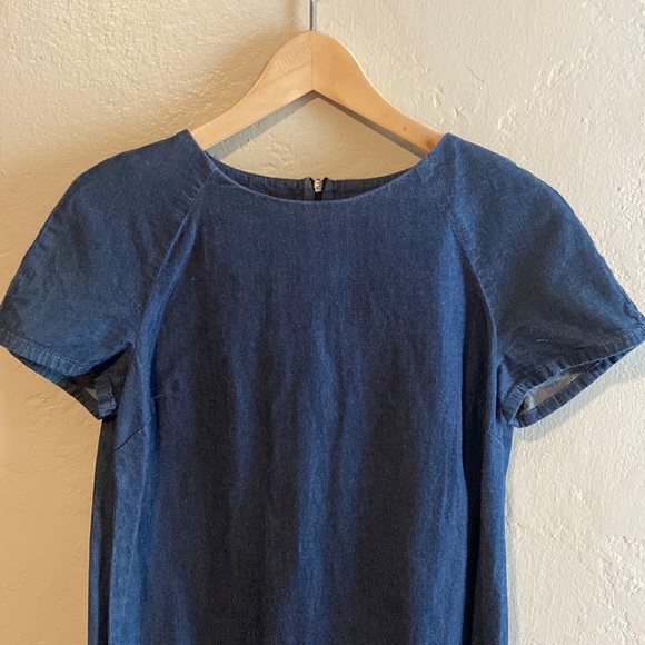 Zara Basic Denim Z1975 Denim Short Sleeve Zip Back Cotton A Line Dress Sz XS - Picture 2 of 6
